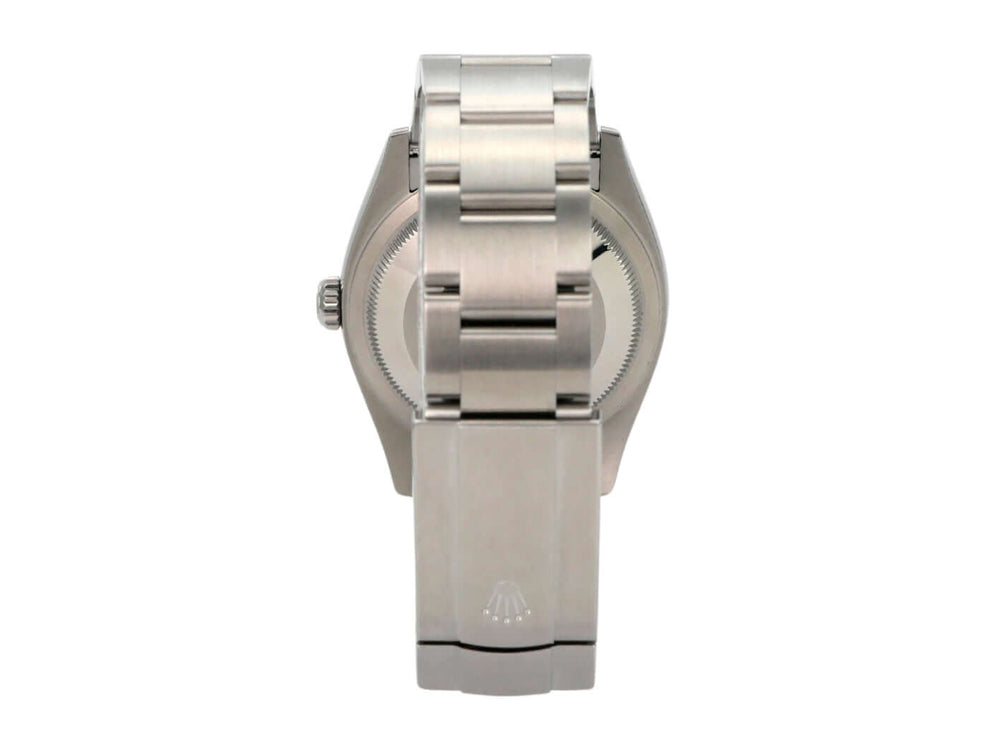 Rolex Oyster Perpetual 36 126000 Türkisblau Rückansicht des Edelstahlarmbands.