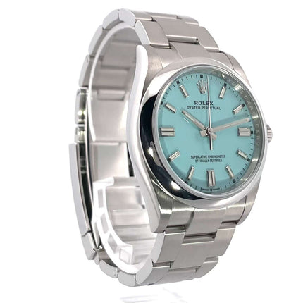 Rolex Oyster Perpetual 36 Ref. 126000 mit Türkisblau Zifferblatt, Edelstahlgehäuse und Oyster Armband, Automatikuhr, sehr guter Zustand