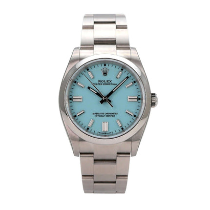 Rolex Oyster Perpetual 36 126000 Tiffany Blau - Automatikwerk, türkisblaues Zifferblatt in Edelstahlgehäuse.