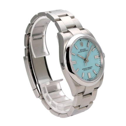 Rolex Oyster Perpetual 36 126000 Tiffany Blau mit türkisblauem Zifferblatt und Edelstahlarmband.