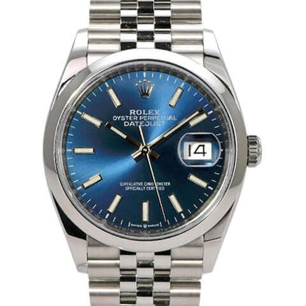 Rolex Datejust 36 Oystersteel 126200 Blau Jubile-Band mit blauem Zifferblatt und Edelstahlband