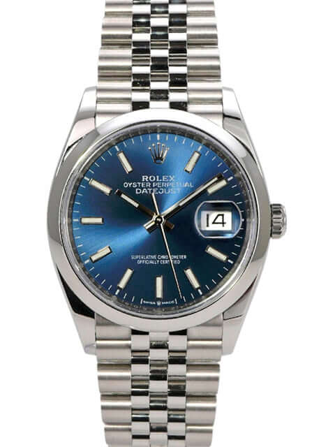 Rolex Datejust 36 Oystersteel 126200 Blau Jubile-Band mit blauem Zifferblatt und Edelstahlband