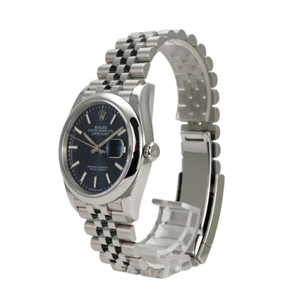 Rolex Datejust 36 Oystersteel 126200 Blau Jubile-Band Uhr mit blauem Zifferblatt und Jubilé-Edelstahlband