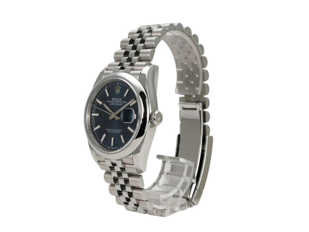 Rolex Datejust 36 Oystersteel 126200 Blau Jubile-Band Uhr mit blauem Zifferblatt und Jubilé-Edelstahlband