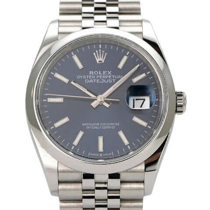 Rolex Datejust 36 Oystersteel 126200 Blau Jubile-Band mit blauem Zifferblatt und Jubilé-Edelstahlband.