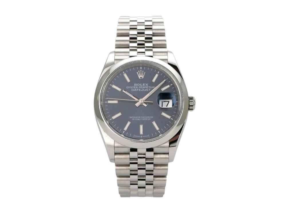 Rolex Datejust 36 Oystersteel 126200 Blau Jubile-Band mit blauem Zifferblatt und Edelstahlarmband