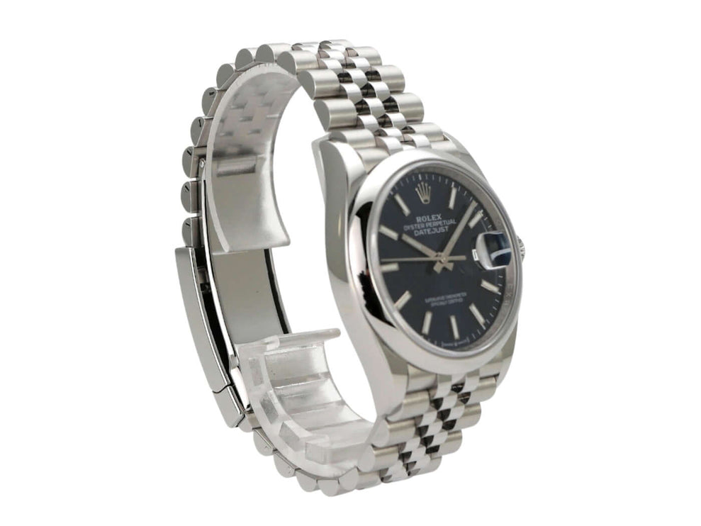 Rolex Datejust 36 Oystersteel 126200 Blau Jubile-Band mit Jubilé-Edelstahlband und blauem Zifferblatt.