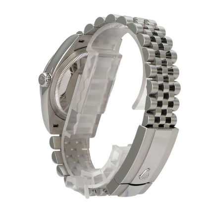 Rolex Datejust 36 Oystersteel 126200 Blau Jubile-Band Ansicht von der Seite mit Edelstahlarmband