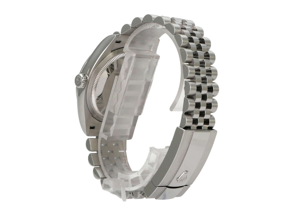 Rolex Datejust 36 Oystersteel 126200 Blau Jubile-Band Ansicht von der Seite mit Edelstahlarmband