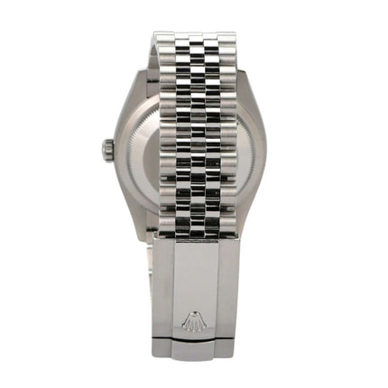 Rolex Datejust 36 Oystersteel 126200 Blau Jubile-Band Rückansicht mit Jubilé-Edelstahlband.