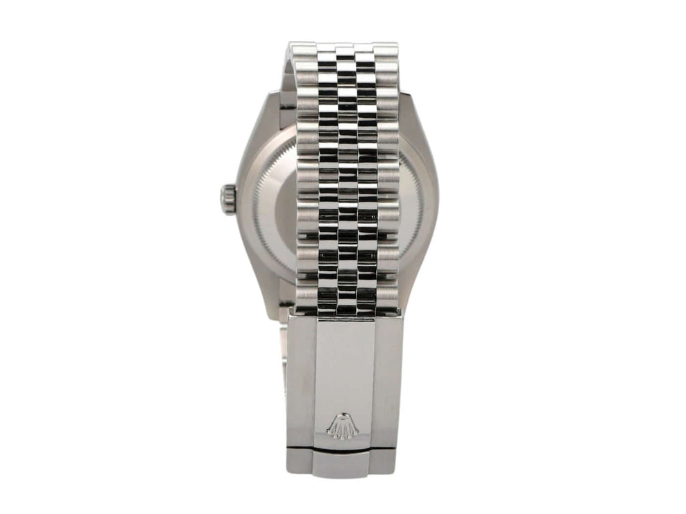 Rolex Datejust 36 Oystersteel 126200 Blau Jubile-Band Rückansicht mit Jubilé-Edelstahlband.