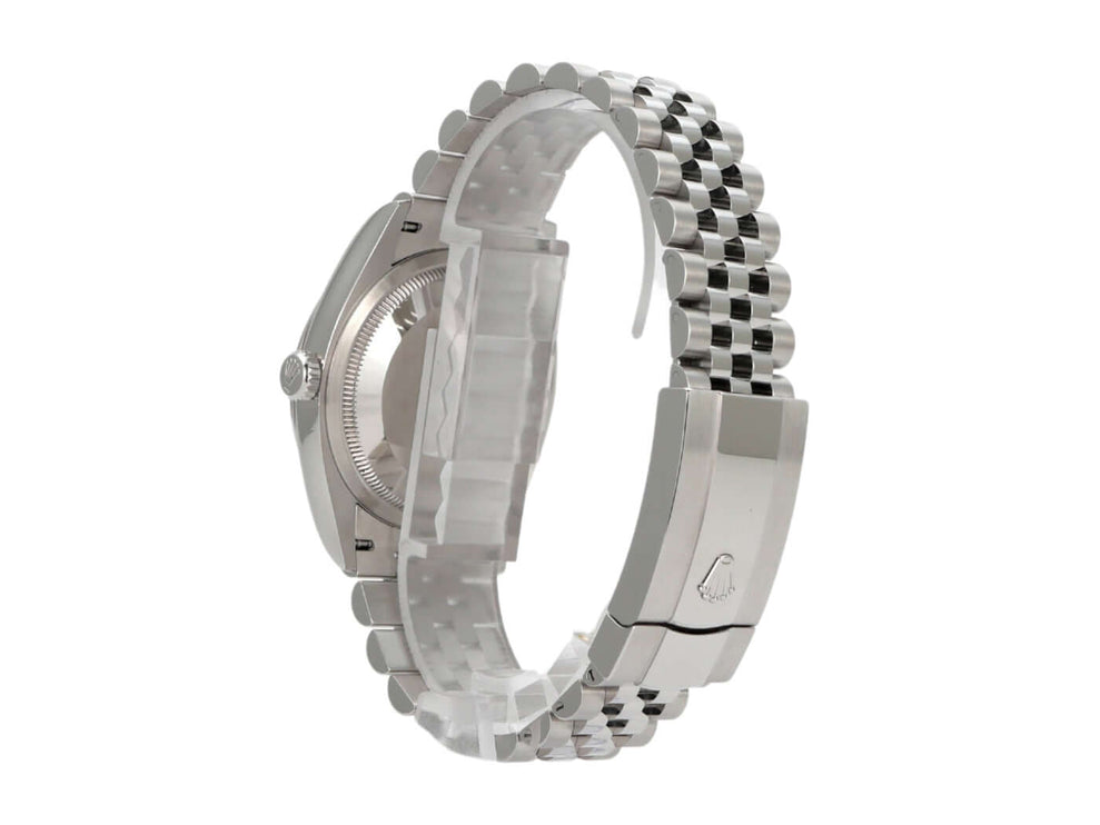 Rolex Datejust 36 mit Jubile-Band in Oystersteel, elegant und modern, seitliche Ansicht der Uhr.