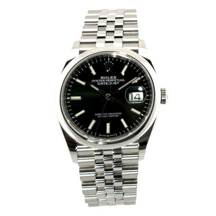 Rolex Datejust 36 Oystersteel Ref. 126200 aus 2022, mit schwarzem Zifferblatt und Jubilé-Edelstahlband, Automatikuhr mit Datumsanzeige.