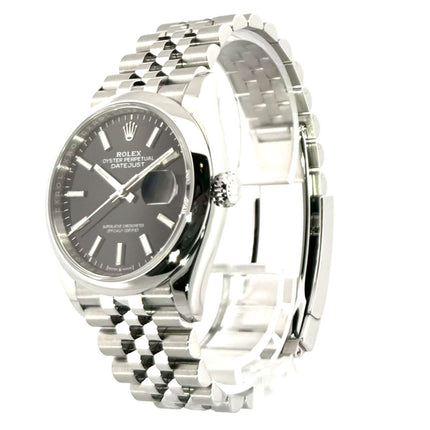 Rolex Datejust 36 Oystersteel Ref. 126200 Schwarz Jubilé-Band mit Edelstahlgehäuse und schwarzem Zifferblatt, 36 mm Gehäusedurchmesser, 2022 Modell