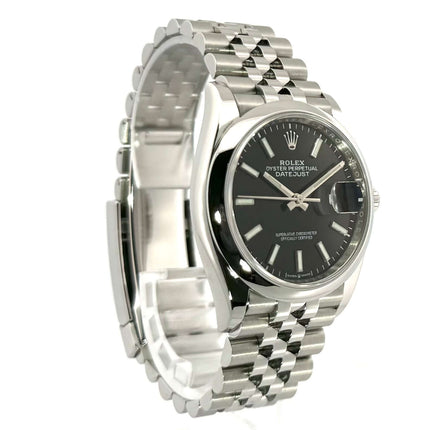 Rolex Datejust 36 Oystersteel Ref. 126200 mit schwarzem Zifferblatt und Jubilé-Edelstahlband 2022, poliert und satiniert, 36 mm Gehäuse