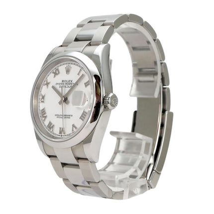 Rolex Datejust 36 Oystersteel 126200 Weiß Römisch, Edelstahl, weißes Zifferblatt, 36 mm