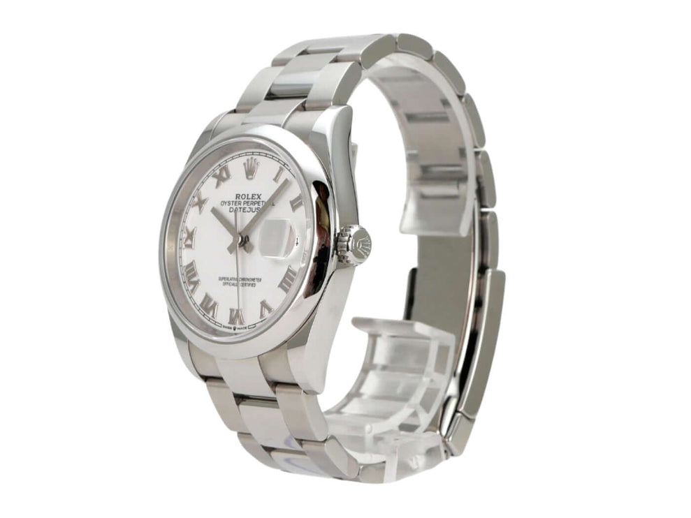 Rolex Datejust 36 Oystersteel 126200 Weiß Römisch, Edelstahl, weißes Zifferblatt, 36 mm