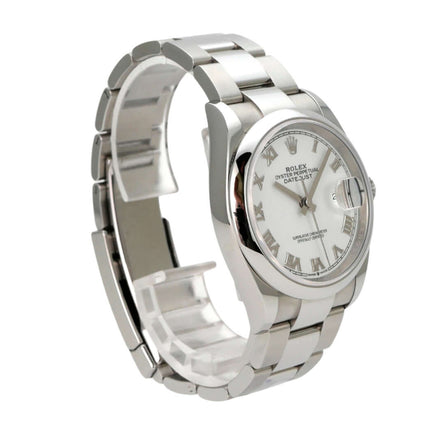 Rolex Datejust 36 Oystersteel 126200 Weiß Römisch, Herrenuhr mit weißem Zifferblatt und Edelstahlband
