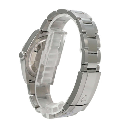 Rolex Datejust 36 Oystersteel 126200 Weiß Römisch mit Oyster-Edelstahlband seitlich in poliertem Design.