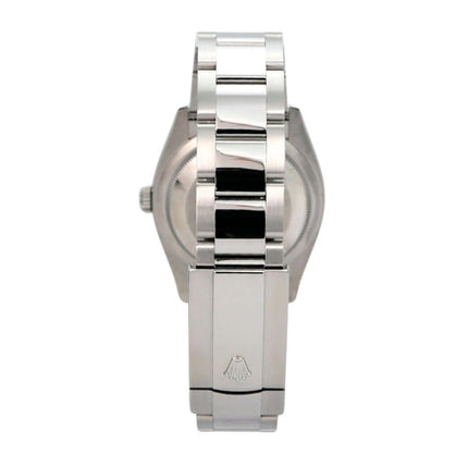 Rolex Datejust 36 Oystersteel 126200 Weiß Römisch Rückansicht mit Edelstahlband und Rolex-Logo.