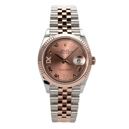 Rolex Datejust 36 126231 Pink Römisch Diamant Jubile-Band mit roséfarbenem Zifferblatt und Jubilee-Armband.
