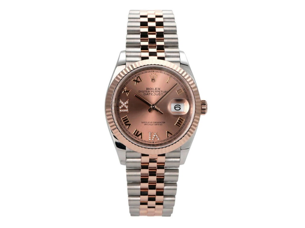 Rolex Datejust 36 126231 Pink Römisch Diamant Jubile-Band mit roséfarbenem Zifferblatt und Jubilee-Armband.
