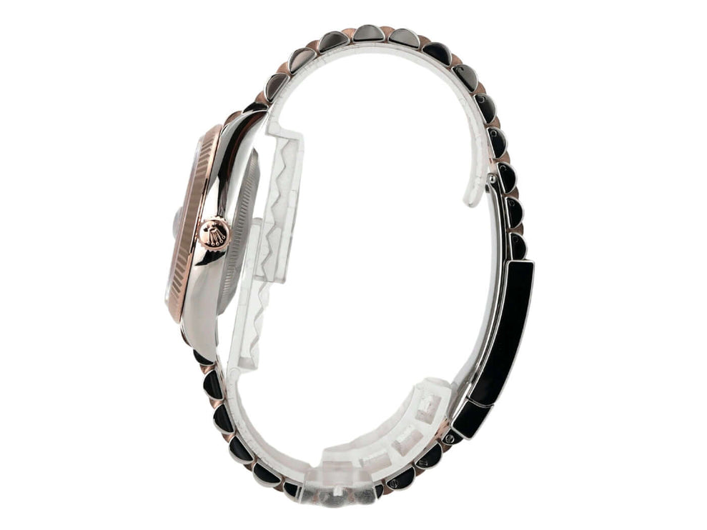 Seitenansicht der Rolex Datejust 36 126231 Pink Römisch Diamant Jubile-Band mit Edelstahl und Everose-Gold.