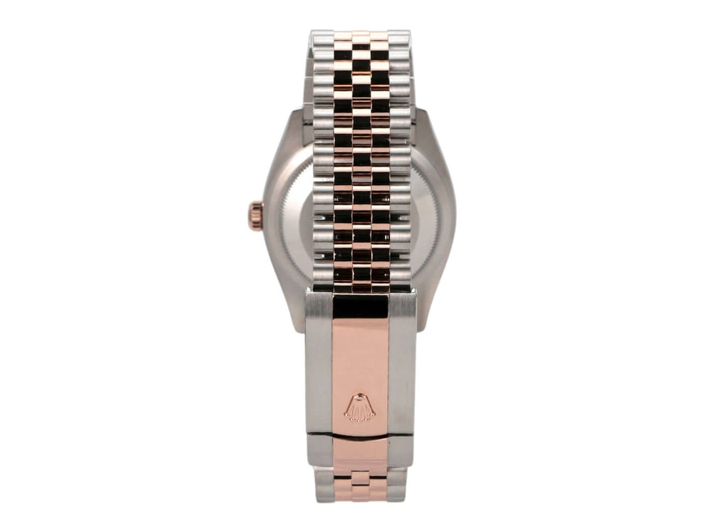 Rolex Datejust 36 126231 Pink Römisch Diamant Jubile-Band Rückansicht des Armbands und Gehäuses.