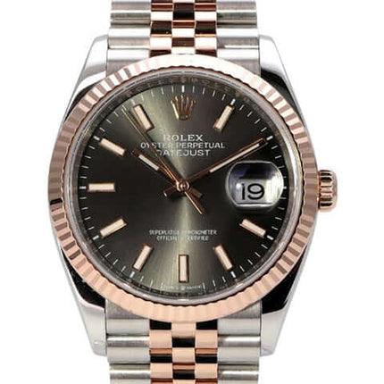 Rolex Datejust 36 Oystersteel Everose-Gold 126231 Rhodium Jubile-Band Uhr mit Rhodium Zifferblatt und Jubilé Armband.