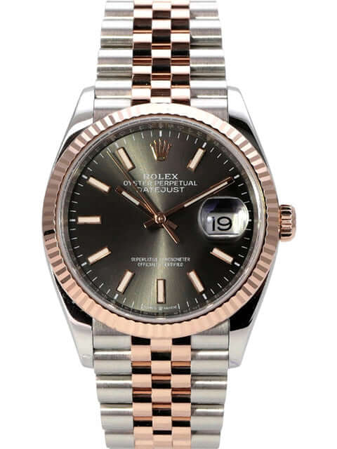 Rolex Datejust 36 Oystersteel Everose-Gold 126231 Rhodium Jubile-Band Uhr mit Rhodium Zifferblatt und Jubilé Armband.