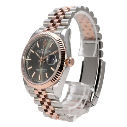 Rolex Datejust 36 Oystersteel Everose-Gold 126231 Rhodium Jubile-Band in Edelstahl und Everose-Gold, dunkles Zifferblatt