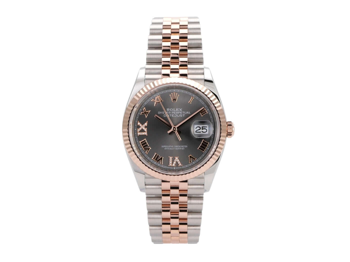 Rolex Datejust 36 Ref. 126231 Rhodium Römisch Diamant Jubile-Band