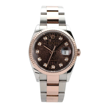 Rolex Datejust 36 in Oystersteel und Everose-Gold mit schokoladenfarbigen Diamantzifferblatt.