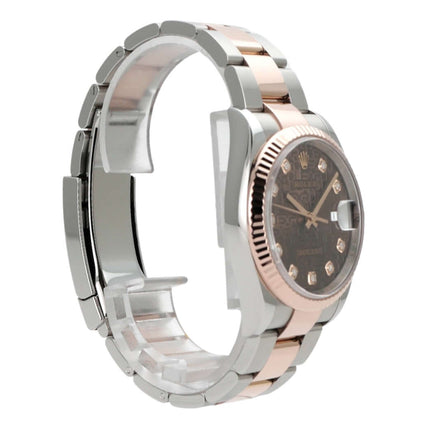 Rolex Datejust 36 in Oystersteel und Everose-Gold mit schokoladenfarbenem Zifferblatt und Diamanten.