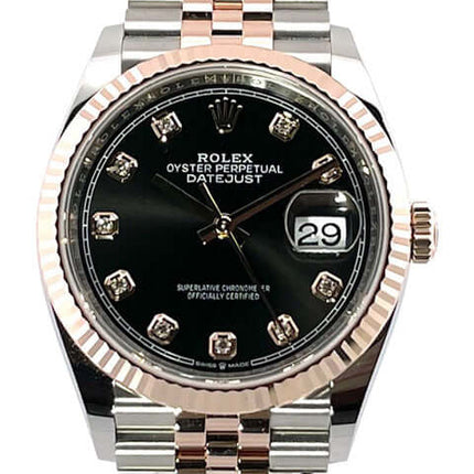 Rolex Datejust 36 Oystersteel Everose-Gold 126231 Schwarz Diamant Jubile-Band aus Edelstahl und 18 kt Everose-Gold mit schwarzem Zifferblatt
