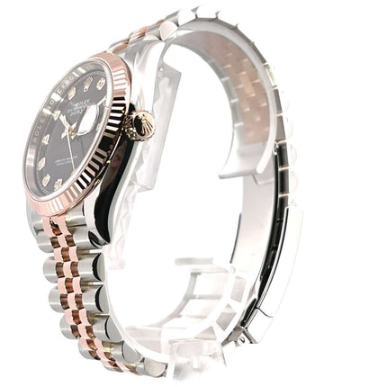 Rolex Datejust 36 Oystersteel/Everose-Gold 126231, schwarzes Diamantzifferblatt, Edelstahl/18 kt Everose-Gold Jubilé-Band, Seiteansicht