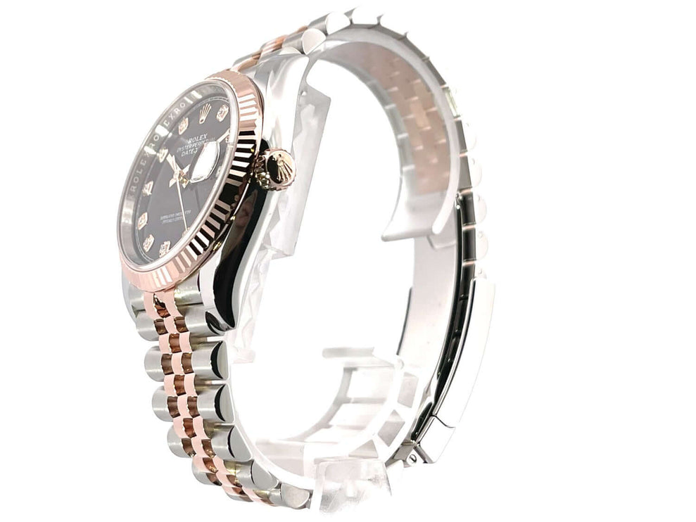 Rolex Datejust 36 Oystersteel/Everose-Gold 126231, schwarzes Diamantzifferblatt, Edelstahl/18 kt Everose-Gold Jubilé-Band, Seiteansicht