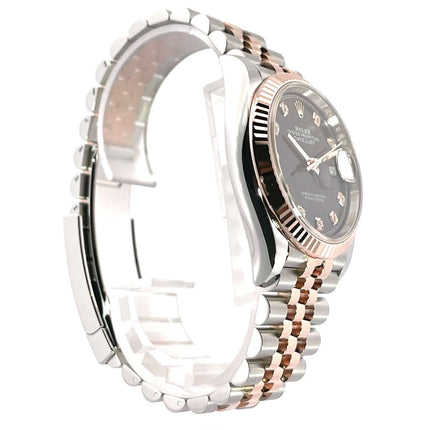 Rolex Datejust 36 Oystersteel Everose-Gold 126231 Schwarz Diamant Jubile-Band, Edelstahl- und Roségold-Armband, schwarzes Diamantzifferblatt