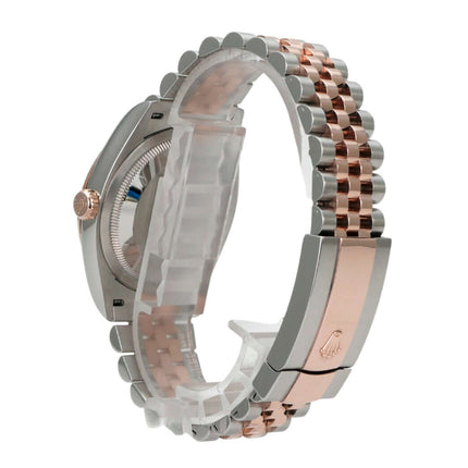 Rolex Datejust 36 Oystersteel Everose-Gold 126231 Silber Riffelmuster Jubile-Band mit poliertem Armband.