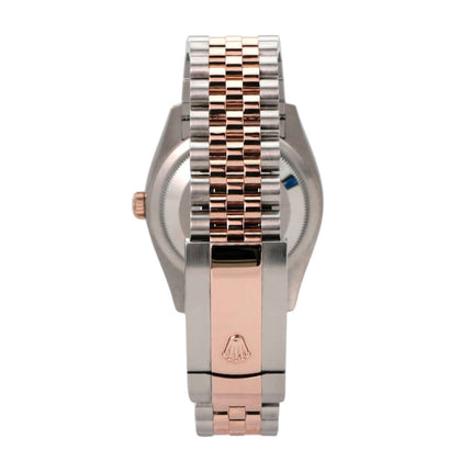 Rolex Datejust 36 Oystersteel Everose-Gold 126231 Silber Riffelmuster Jubile-Band Armbandansicht von hinten