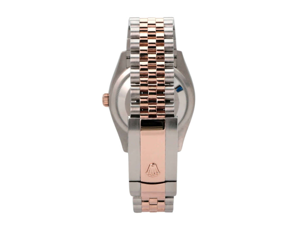 Rolex Datejust 36 Oystersteel Everose-Gold 126231 Silber Riffelmuster Jubile-Band Armbandansicht von hinten