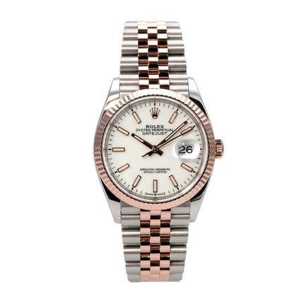Rolex Datejust 36 126231 Weiß Index Jubile-Band mit Edelstahl- und Everose-Gold-Armband.