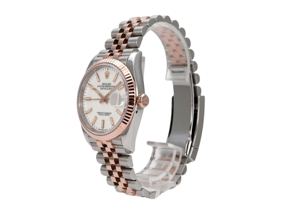Rolex Datejust 36 126231 Weiß Index Jubile-Band mit Edelstahl und Everose-Gold Armband.