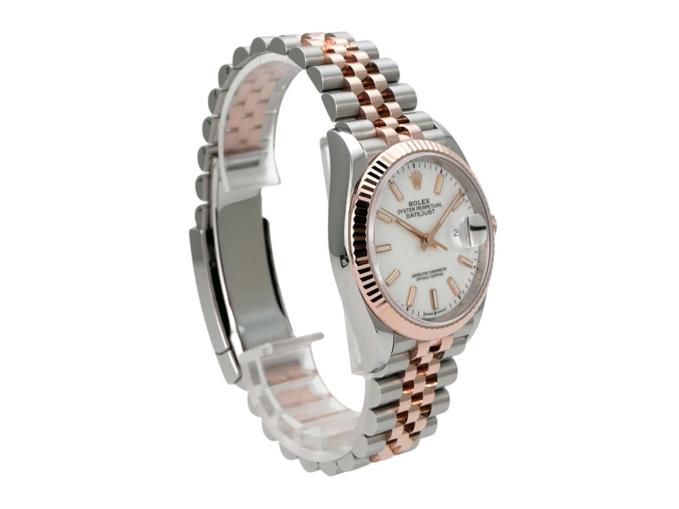 Rolex Datejust 36 126231 Weiß Index Jubile-Band Automatik Uhr mit Edelstahl und Everose-Gold Armband.