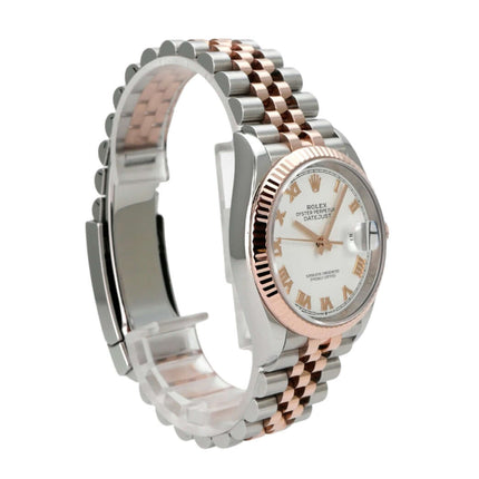 Rolex Datejust 36 Oystersteel Everose-Gold 126231 Weiß Römisch Jubile-Band Ansicht aus der Seite
