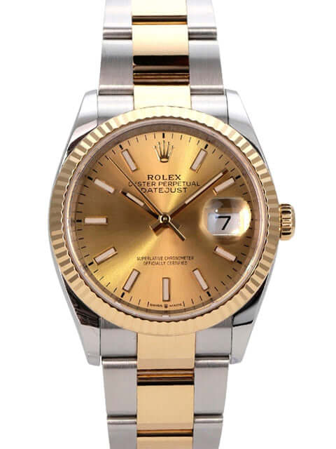 Rolex Datejust 36 Oystersteel Gelbgold 126233 Champagner, 36 mm, champagnerfarbenes Zifferblatt