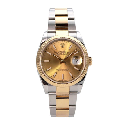 Rolex Datejust 36 Oystersteel Gelbgold 126233 Champagner mit champagnerfarbenem Zifferblatt und Oyster Armband