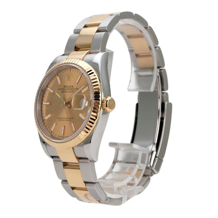 Rolex Datejust 36 Oystersteel Gelbgold 126233 Champagner, edle Luxus-Uhr mit champagnerfarbenem Zifferblatt