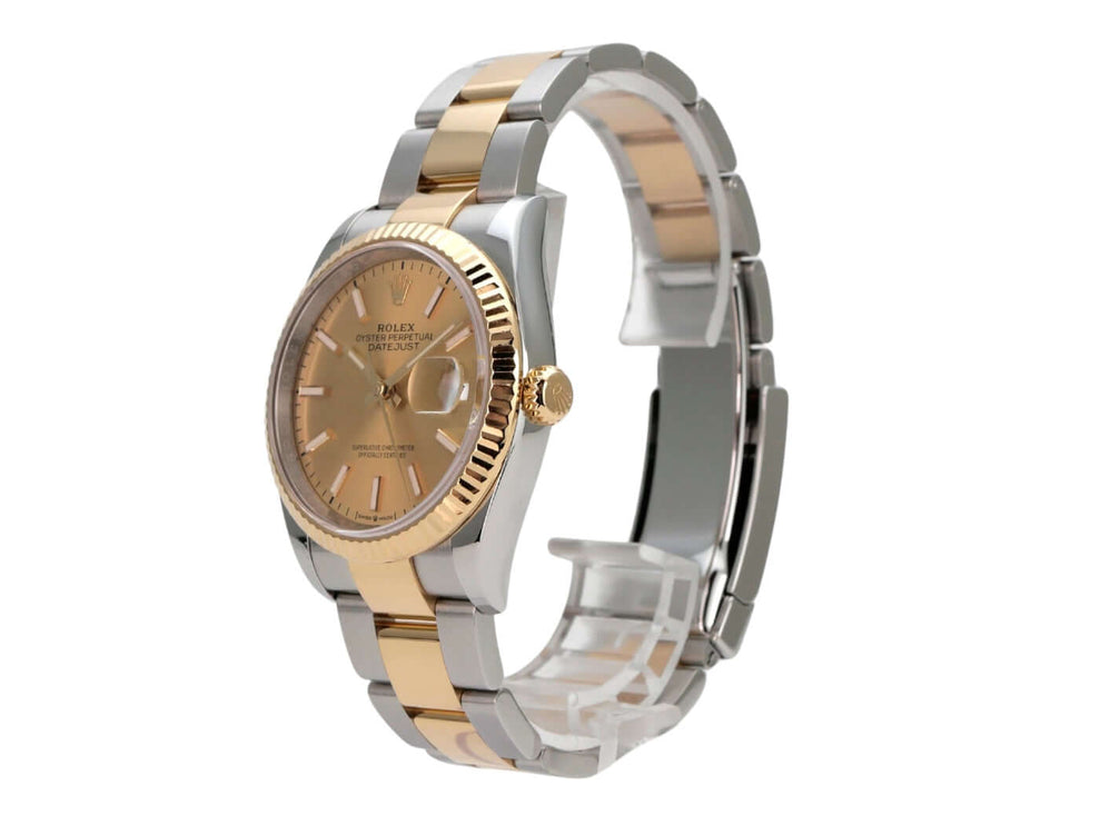 Rolex Datejust 36 Oystersteel Gelbgold 126233 Champagner, edle Luxus-Uhr mit champagnerfarbenem Zifferblatt