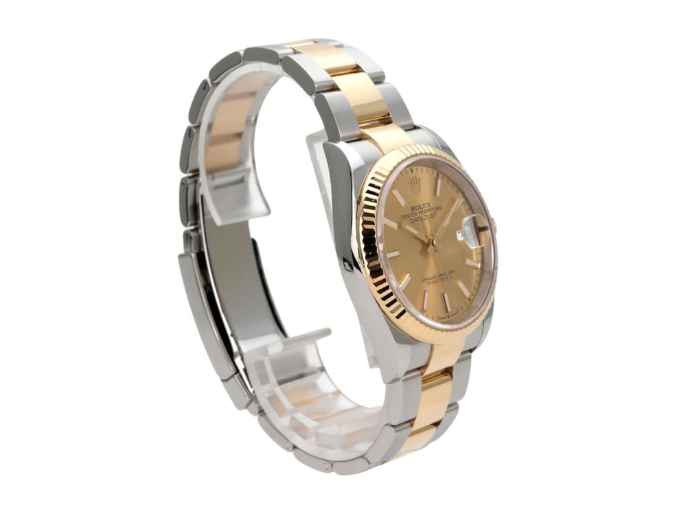 Rolex Datejust 36 Oystersteel Gelbgold 126233 Champagner, Luxusarmbanduhr mit champagnerfarbenem Zifferblatt